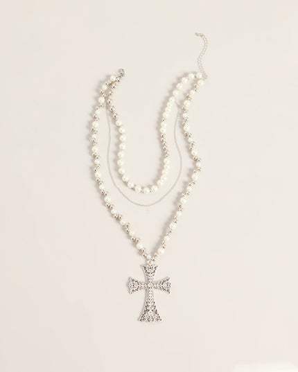 Sacred Detail Pearl Cross Necklace
