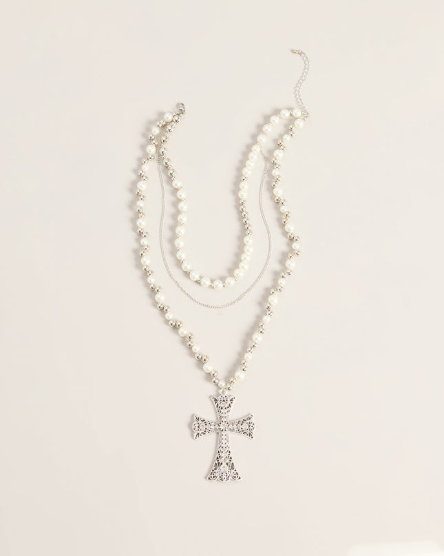 Sacred Detail Pearl Cross Necklace