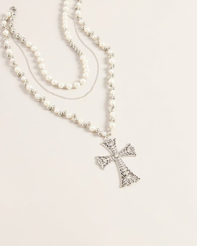 Sacred Detail Pearl Cross Necklace