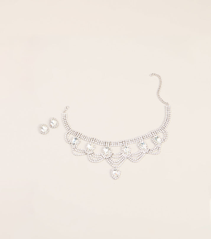 Booked to Dazzle Rhinestone Choker And Earrings