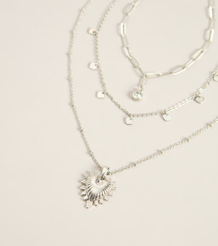 Heart On Display Layered Charm Necklace