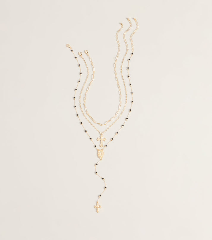 Sacred Stack Layered Cross Necklace Set