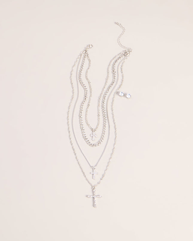 Stacked Shine Necklace And Earrings Set