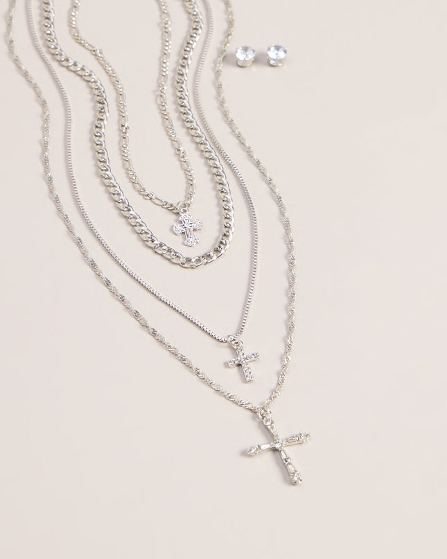 Stacked Shine Necklace And Earrings Set