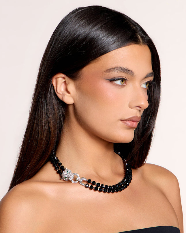 Fierce Finish Beaded Panther Necklace