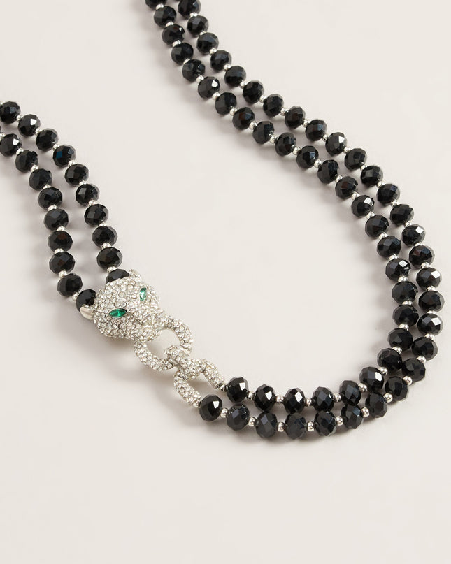 Fierce Finish Beaded Panther Necklace