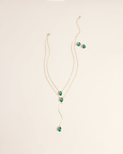Drop Detail Gemstone Necklace And Earrings Set