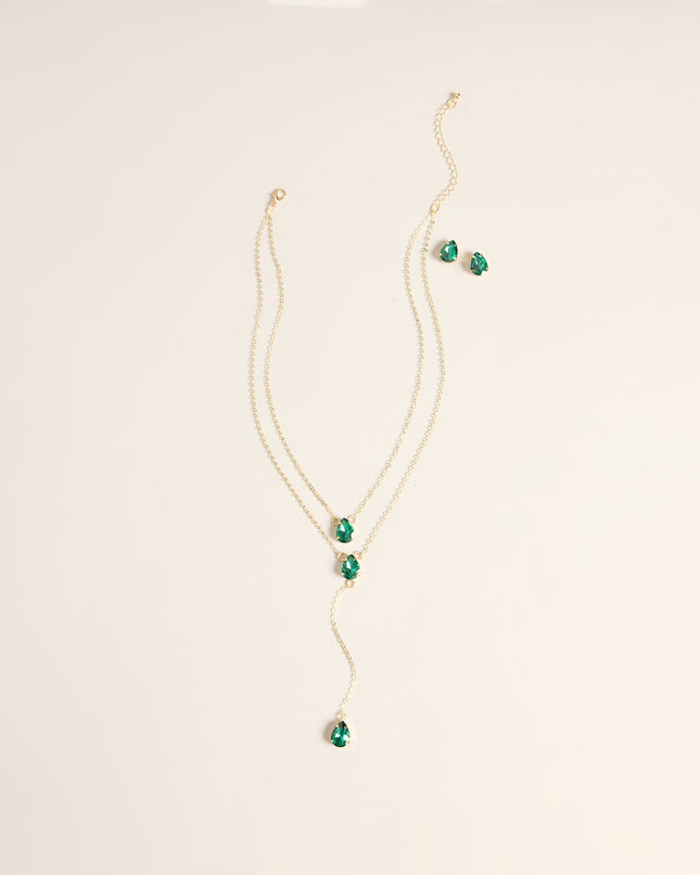 Drop Detail Gemstone Necklace And Earrings Set