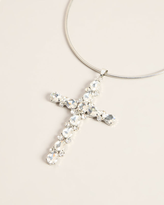 Cross My Mind Rhinestone Chain Necklace