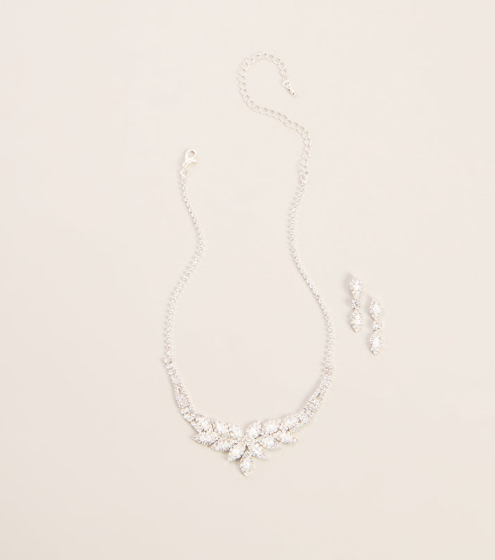 Crystal Bouquet Necklace And Earrings Set