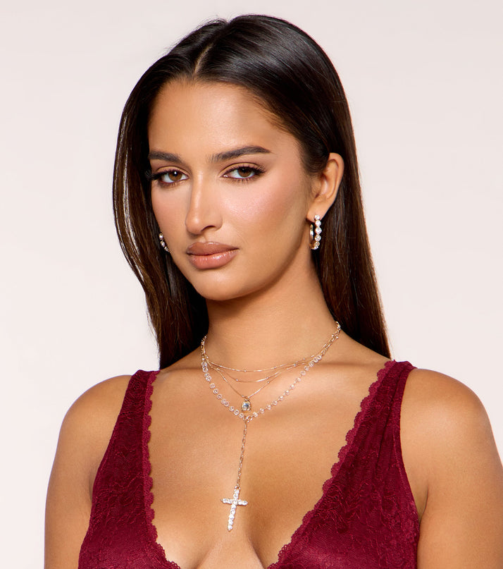 Blessed With Layers Pearl Cross Necklace Set