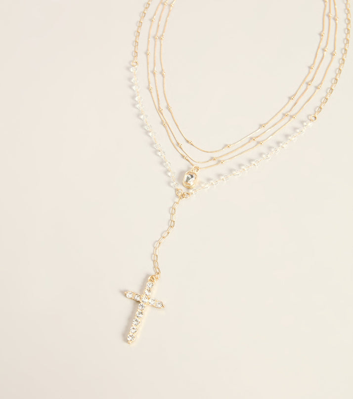 Blessed With Layers Pearl Cross Necklace Set