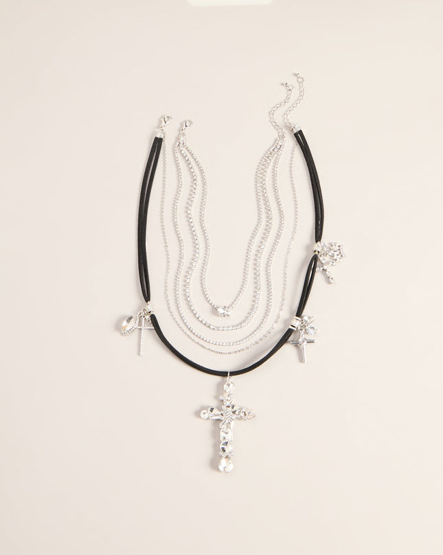 Cross My Heart Rhinestone Layered Necklace Set