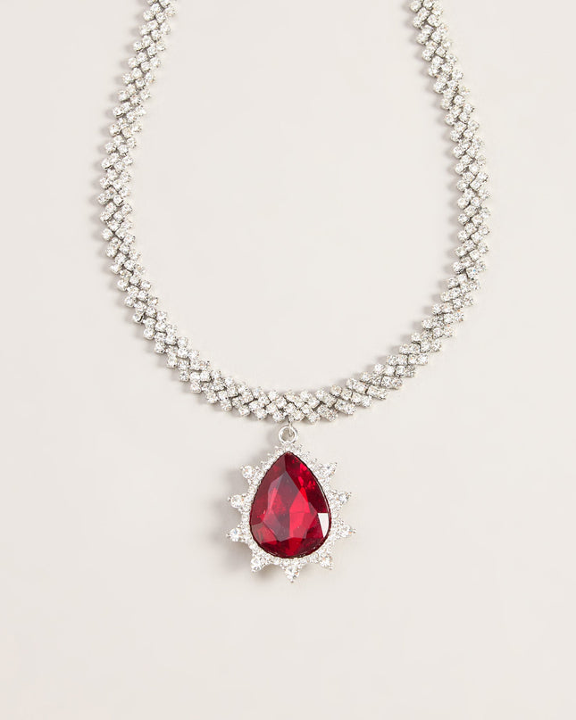 Drama On Display Rhinestone Teardrop Pendant Necklace