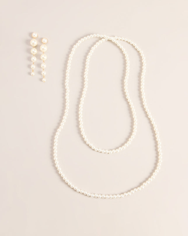 Double Take Pearl Necklace And Earring Set