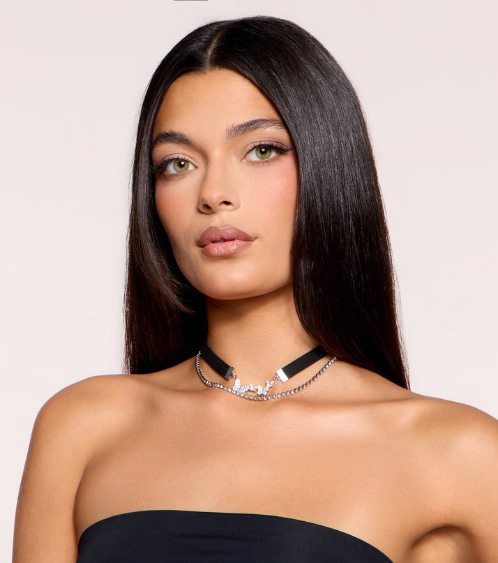 Double Take Rhinestone Butterfly Choker Necklace Set