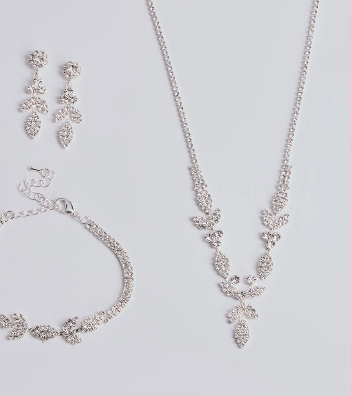 Get inspired with the Luxe Desire Rhinestone Leaf Jewelry Set, a feed-worthy silver piece that’s part of Windsor's updated and curated women’s clothing edit packed with must-have fall outfit ideas.