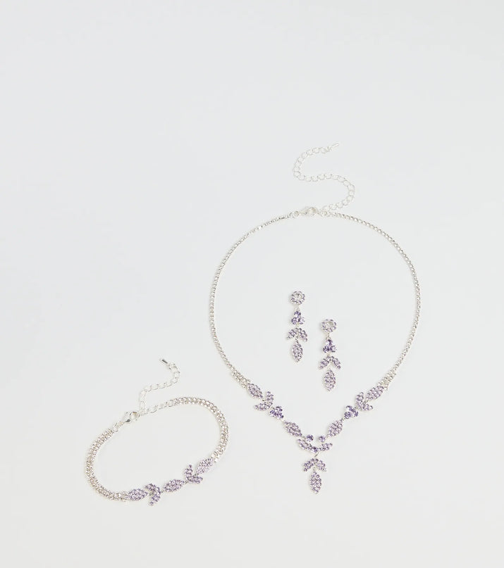Style your vibe in seconds with the Luxe Desire Rhinestone Leaf Jewelry Set in lavender, a fashion accessories essential that completes any outfit with ease.