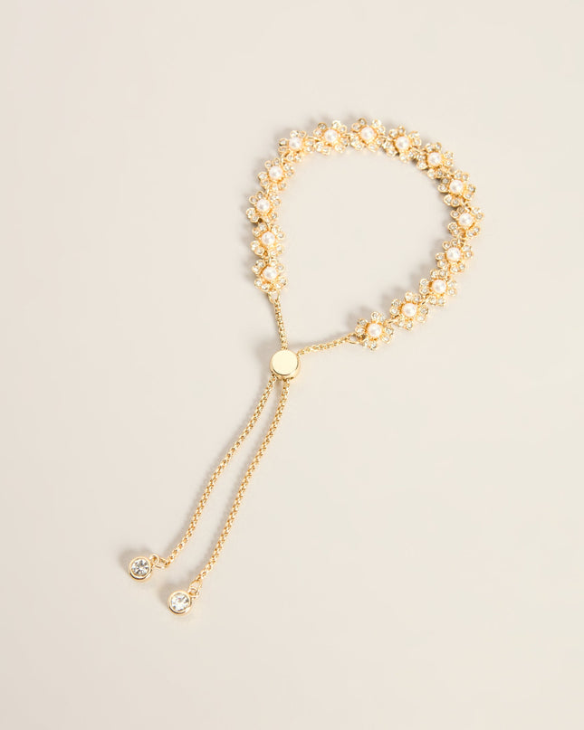 Flower Hour Pearl Rhinestone Slider Bracelet