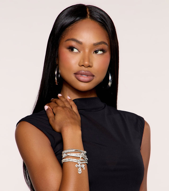 Extra Compliments Rhinestone Cross Stretch Bracelet Set