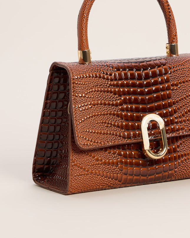 Handle The Day Croc Embossed Handbag