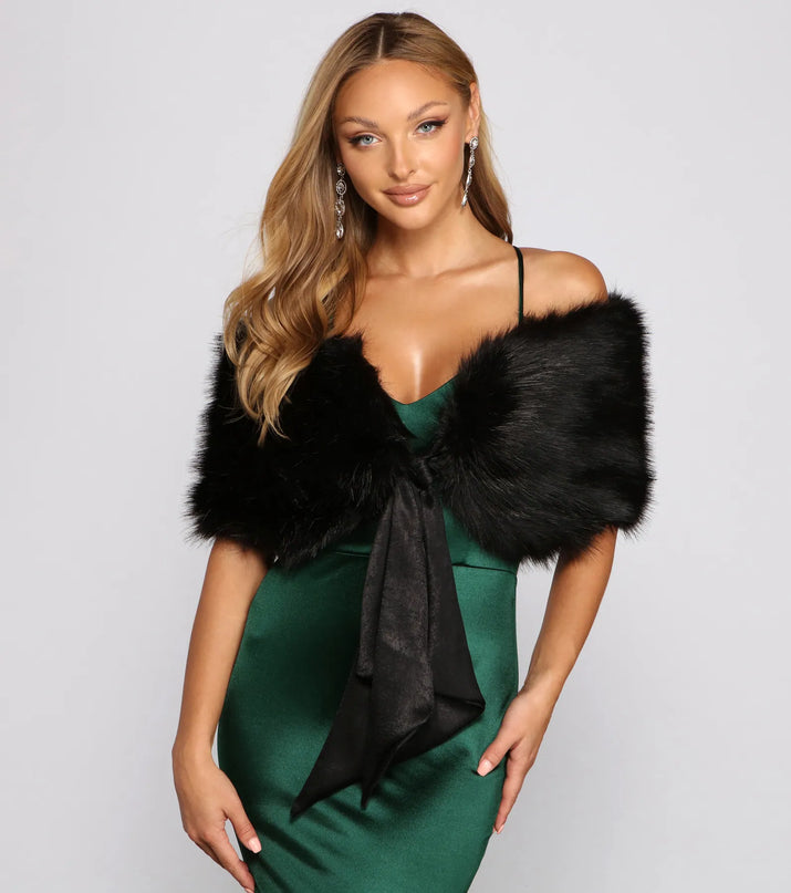 Style your vibe in seconds with the All Class Faux Fur Shawl in black, a fashion accessories essential that completes any outfit with ease.